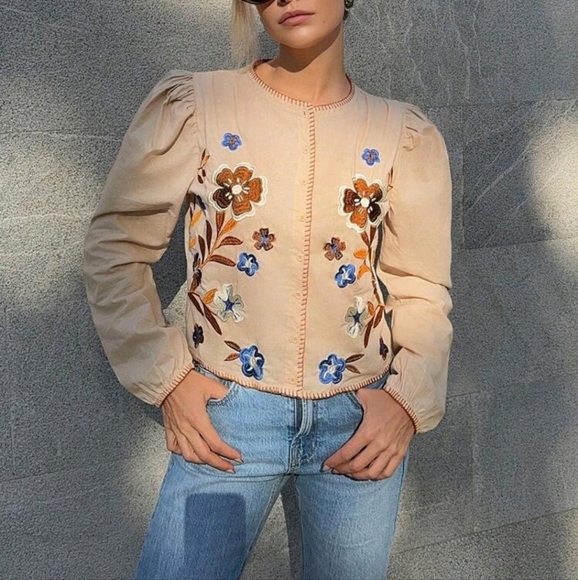 Autumn/Winter New Embroidered Design Casual Long Sleeve Blouse - Picture 1 of 5